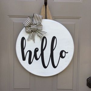 White hello door hanger
